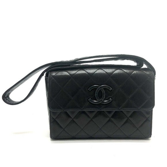 CHANEL CC CC Mark Matelasse Shoulder Bag Lambskin Leather Black - Picture 1 of 12